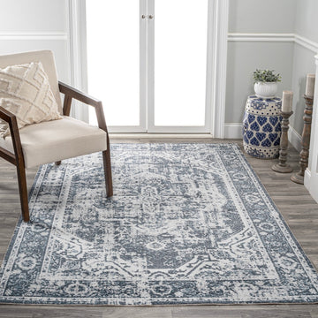 Keesha Bold Distressed Medallion Low-Pile Machine-Washable Area Rug